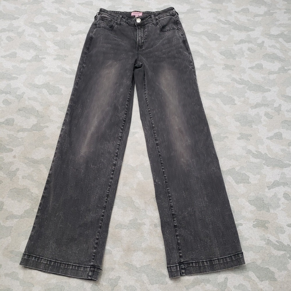 VTG Juicy Couture Jeans Womens 5/27 Black Pockets Wide Leg‎ Embroidered